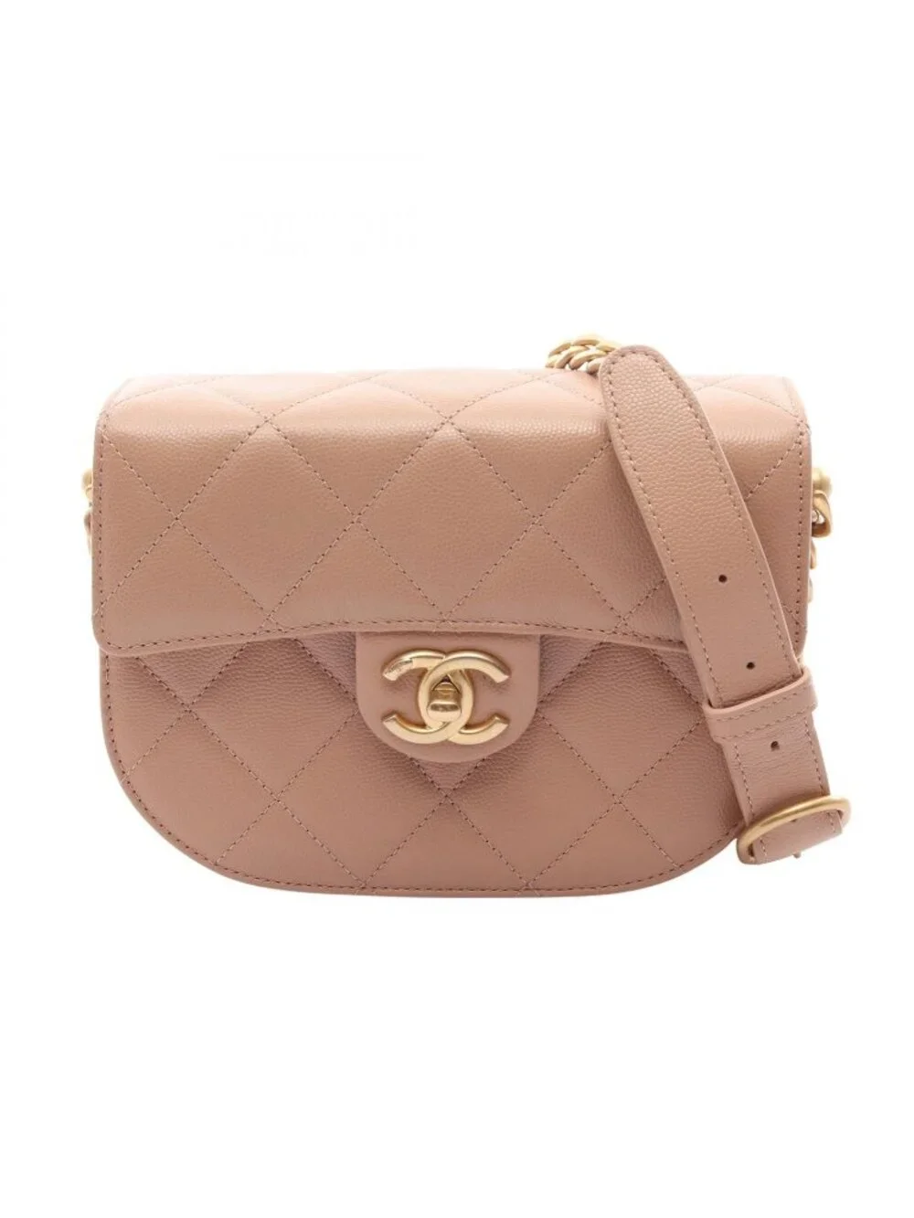 Chanel Shoulder Bag Quilted Beige Calf Small Chain